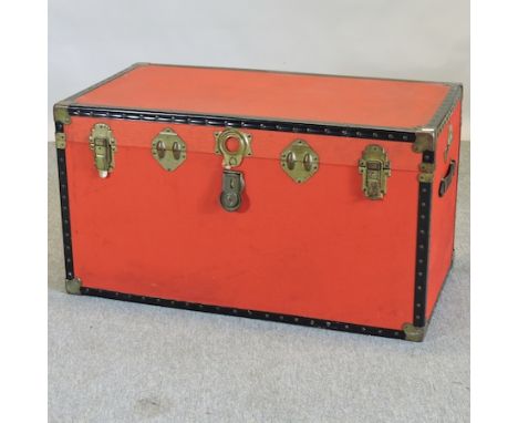 A mid 20th century red cabin trunk, 92cm
