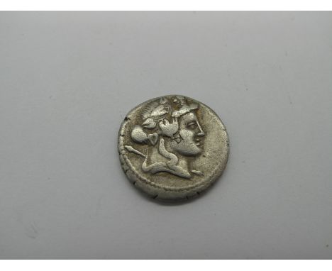 Roman Republic Silver Denarius, L. Cassius Q. F. Longinus, 78 BC, OBV: Hd. of Liber or Bacchus R., wreathed with ivy. Thyrus 