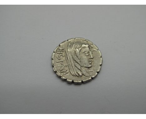 Roman Republic Silver Denarius, A Postumius, A.F. S.N. Albinius, 81 BC, OBV: veiled head of Hispania r., her hair dishevelled