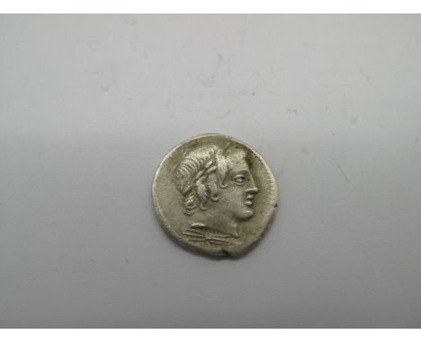 Roman Republic Silver Denarius, Gargonius Ogulnius and Ogulnius and Vergilius,  86 BC, OBV: Laur. Hd. of Apollo, r., Rev: Jup