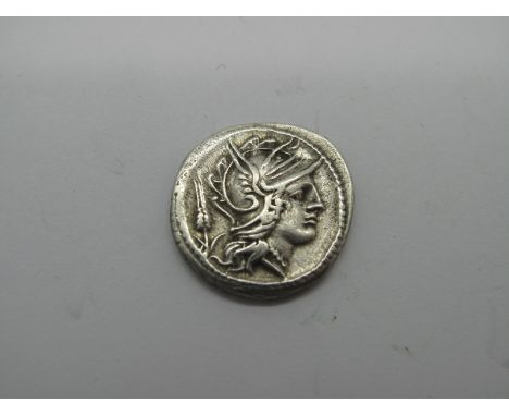 Roman Republic Denarius, L. Julius, 101 BC, OBV: Helmeted Hd. of Roma r., corn ear behind. Rev: Victory in Biga R., L IVLI be