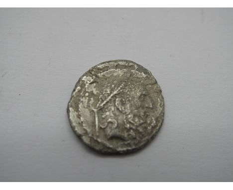 Roman Republic Silver Denarius, C. Vibius Varus, 42 BC, OBV: Laur. Hd. of Bearded Hercules r., Rev: Minerva standing r., rest