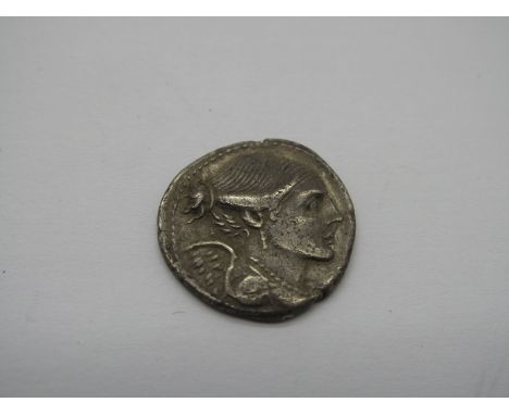 Roman Republic Silver Denarius, L. Valerius Flaccus, 108-107 BC, OBV: Winged and DR. Bust of Victory r., x below chin. Rev: M