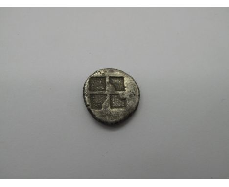 Greek Silver Drachm, Northern Greece, Thasos, 520 - 510 BC. OBV: Naked Ithyphallic Satyr in kneeling/running attitude r., car