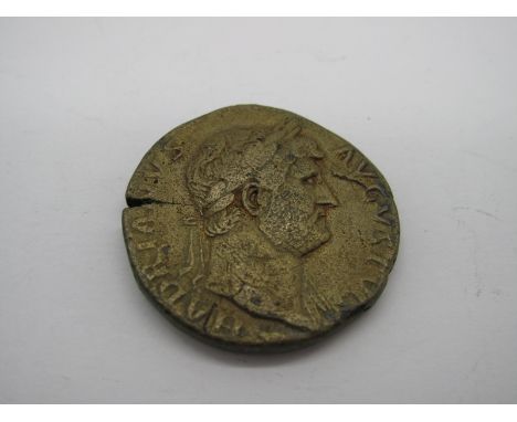 Roman Brass Orichalcum Sestertius Hadrian, 76 - 138 AD, Emperor from 117 AD, OBV: Hadrianus Avgus Tvs, Rev  COSIII Sc, Aequit