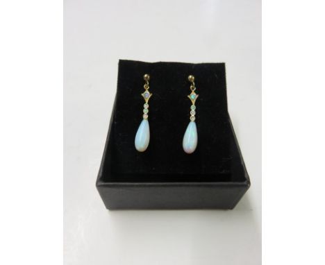 OPAL EARRINGS, pair of 9ct gold earrings set opal drops