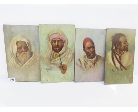 MARIN TANGIER, pair of signed oils on panels "Portrait of Local Tribesmen", together with pair of similar Arab portraits, sig