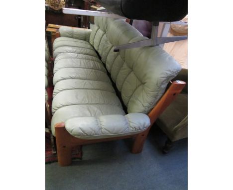 ENKORNES SETTEE, light green leather upholstered 4 seater settee
