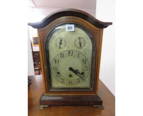 EDWARDIAN BRACKET CLOCK, inlaid mahogany domed case bracket clock, German movement with bar strike, 16" height