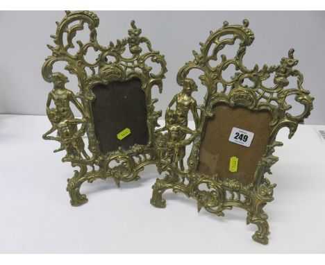 METALWARE, pair of ornate brass surround easel photo frames