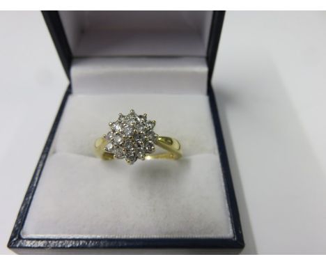DIAMOND CLUSTER RING, 18ct yellow gold diamond cluster ring, diamonds approx 1/2 ct in total, size J/K