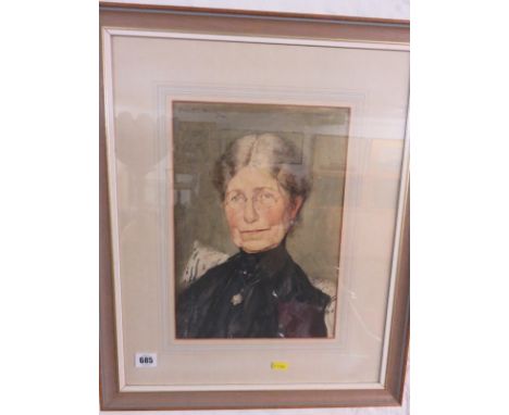 ERNEST G BEACH, signed watercolour dated 1921, "Portrait of Elderly Lady in black blouse", 13" x 9"