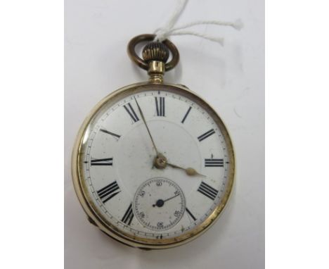 GOLD POCKET WATCH, 14ct gold cased fob watch with white enamel face and secondary dial