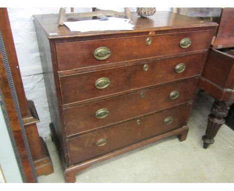 GEORGIAN OAK CHEST OF DRAWERS, 4 long graduated drawers with stamped oval brass handles and bracket feet, 40" width