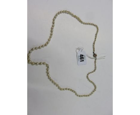 PEARL NECKLACE, 22 " pearl necklace with 9ct gold clasp set ruby and pearls