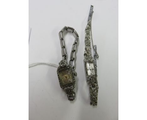 COCKTAIL WATCHES, 2 marcasite encrusted cocktail watches, 1 Rotary, the other Accurist in stainless steel cases 