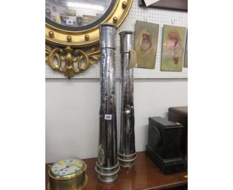 FIRE FIGHTING, pair of chrome fire engine hose nozzles, 29" height