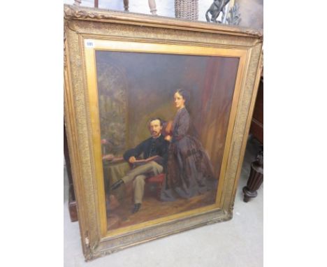 VICTORIAN PORTRAIT, oil on board "Portrait of William and Alice Jeffery", signed R Slingsey, 1870, 32" x 25"