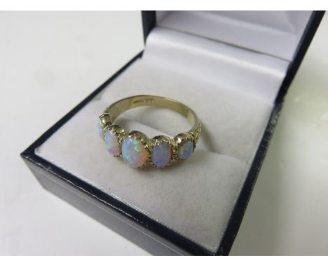 OPAL RING, 9ct yellow gold 5 stone opal ring size M/N