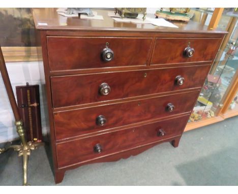 19TH CENTURY CHEST OF DRAWERS, early Victorian mahogany straight front chest of 2 short and 3 long drawers, mother-of-pearl i