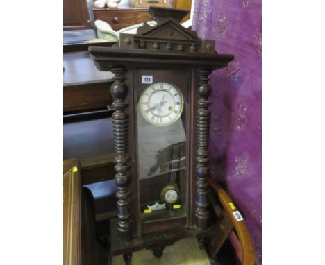 REGULATOR-DESIGN WALL CLOCK, Edwardian architectural cased wall clock with applied spindle sides