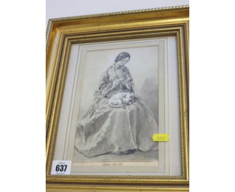 CHARLES BURRARD, monochrome watercolour, "Portrait of Laura", dated 1859, 8" x 5"