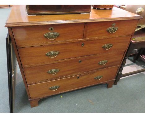 19TH CENTURY MAHOGANY CHEST OF DRAWERS, straight front chest of 2 short and 3 long drawers, bracket feet with oval stamped br