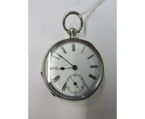 SILVER CASED POCKET WATCH, 19th Century key wind pocket watch with white enamel face and secondary dial, the engine turned ca