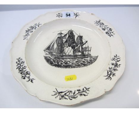 LIVERPOOL CREAMWARE PLATE, a ship portrait lobed edge 10" plate impressed "Herculaneum" (slight defects) 