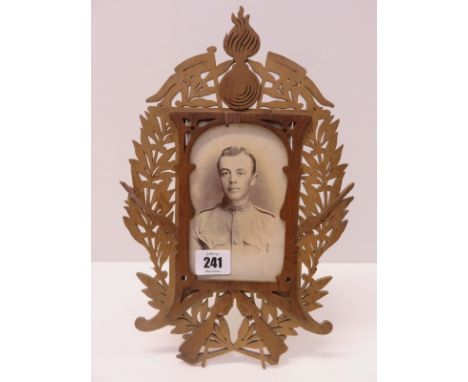 WWI, a fretwork surround easel photo frame "Royal Fusiliers", 12.5" height