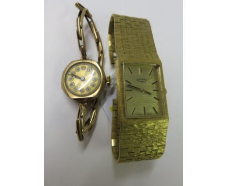 LADIES VINTAGE WATCH, vintage ladies gold cased wrist watch on integral strap, also a Rotary square faced gold plated wrist w