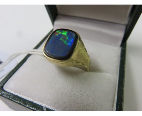 OPAL RING, 9ct yellow gold ring set with a black opal, size P 