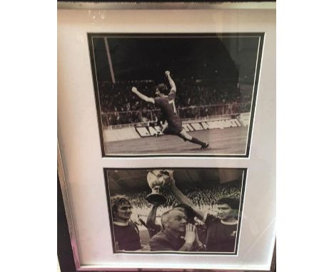 Liverpool FC Football Pictures. Two large black and white photographs framed, mounted and glazed. Shankley etc celebrating (1