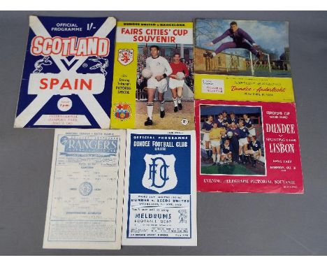 Scottish Football Programmes. Contains Dundee United homes versus Leeds 1968, Barcelona 1966, Anderlecht 1963 , Sporting Lisb