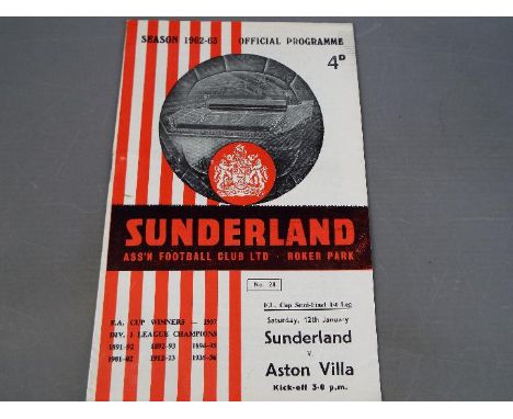 League Cup Football Programme. Sunderland versus Aston Villa January 12 th 1963 Semi Final (1) Very Good  EST £50-70