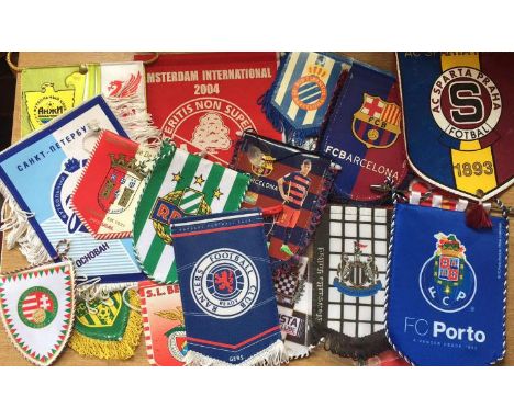 Football Pennants. Twenty small size pennants collected by a Liverpool FC supporter on European away days, modern day but a n