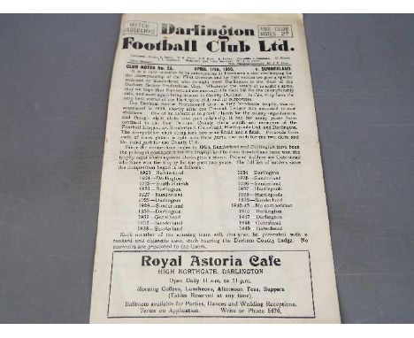 Darlington Football Programme. Home Durham Senior Professional Cup final versus Sunderland FC played 17 th April 1950 (1) Fai