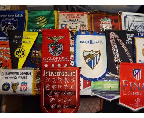 Football Pennants. Eighteen extra large pennants collected by a Liverpool FC supporter on European away days, modern day but 