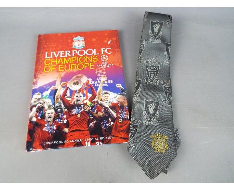 Liverpool Football Club - A Liverpool FC Champions of Europe special edition annual and a Liverpool Football Club tie.