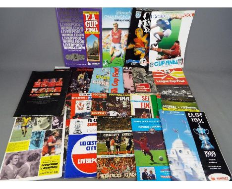 Liverpool Football Programmes. Large selection of domestic big match programmes. FA Cup Finals, testimonials, League Cup Fina