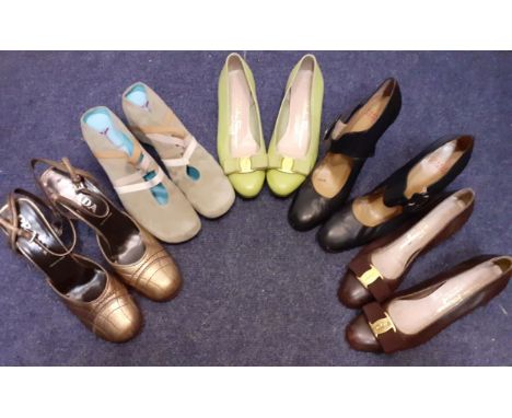 A group of vintage ladies designer shoes to include Thierry Rabotin, Salvatore Ferragamo, Prada and Charles Jourdan, various 