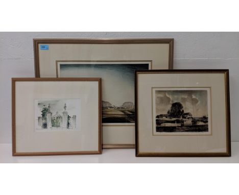 Rowland Hilder - 'The Farm Yard' and 'Evening Star' etching 2/25 and 22/150 limited edition, Edna Lamb - Gates at Kew, signed