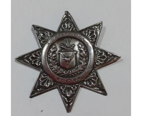 A Victorian Ancient Order of Foresters silver sash badge in the form of a star inscribed with the name J.Mercer P C R, hallma