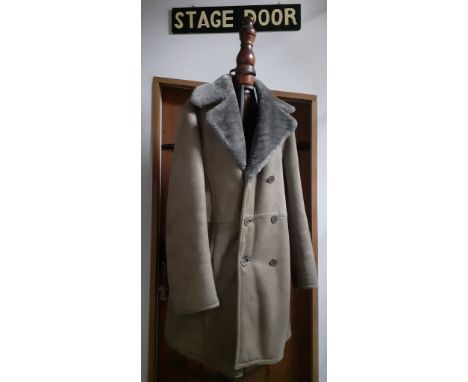 A vintage Morlands (by repute, no label) gents light brown lambskin double-breasted coat with grey collar, 6 front buttons, 2