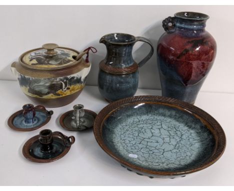 Mixed studio pottery to include a Llanbrynmair pottery bowl with matching ladle Location: 
