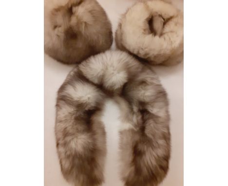 Two late 20th Century arctic mink fur hats (size small) and a matched scarf. Location:Condition:Expected age-related wear, no