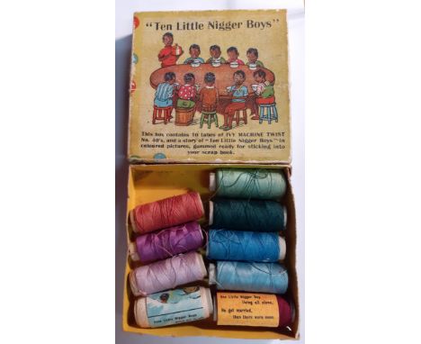 "Ten Little xxxxxx Boys"-An incomplete box of vintage Ivy machine twist No:40 tubes of thread. These items are listed on the 