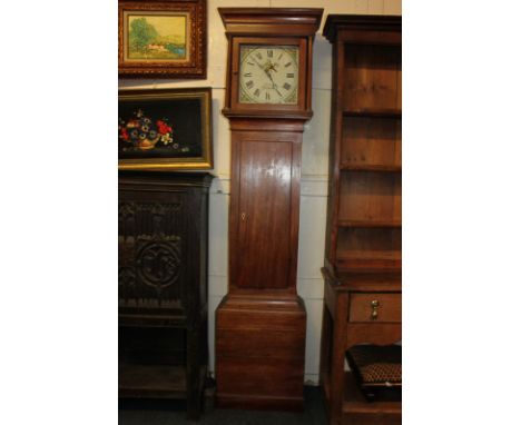 An 18th century mahogany longcase clock with square painted dial, Roman numerals, bird and fruit spandrels, by Tanner, Hailsh