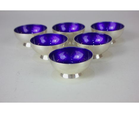 A set of six Danish silver and blue enamel salts by Anton Michelsen, stamped A.Michelsen sterling Denmark 5cm diameter