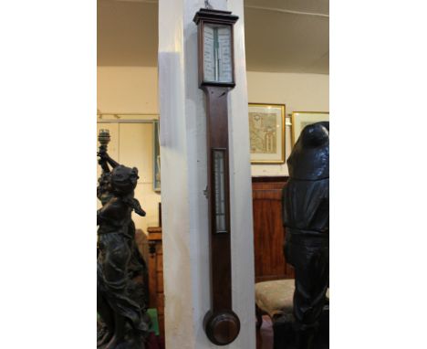 A 19th century mahogany stick barometer thermometer, the ivory dial marked E Hayward of Folkestone, 92cm long